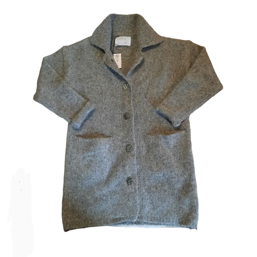 NEW Zara Girls Knit Grey Sweater Coat 7